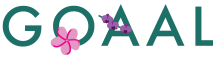 GOAAL logo, GOAAL is spelled out, the O has a pink plumeria flower and the A has three purple orchids
